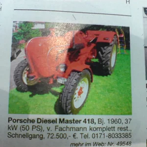 Porsche Traktor Anzeige
