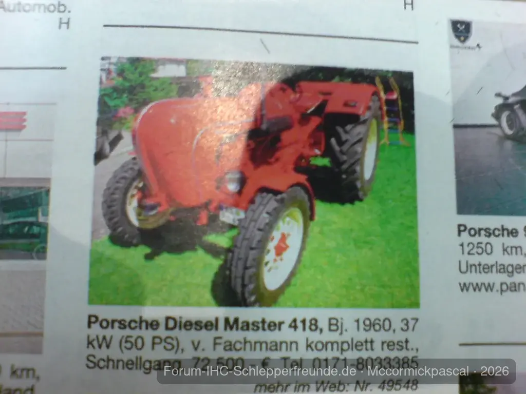 Porsche Traktor Anzeige